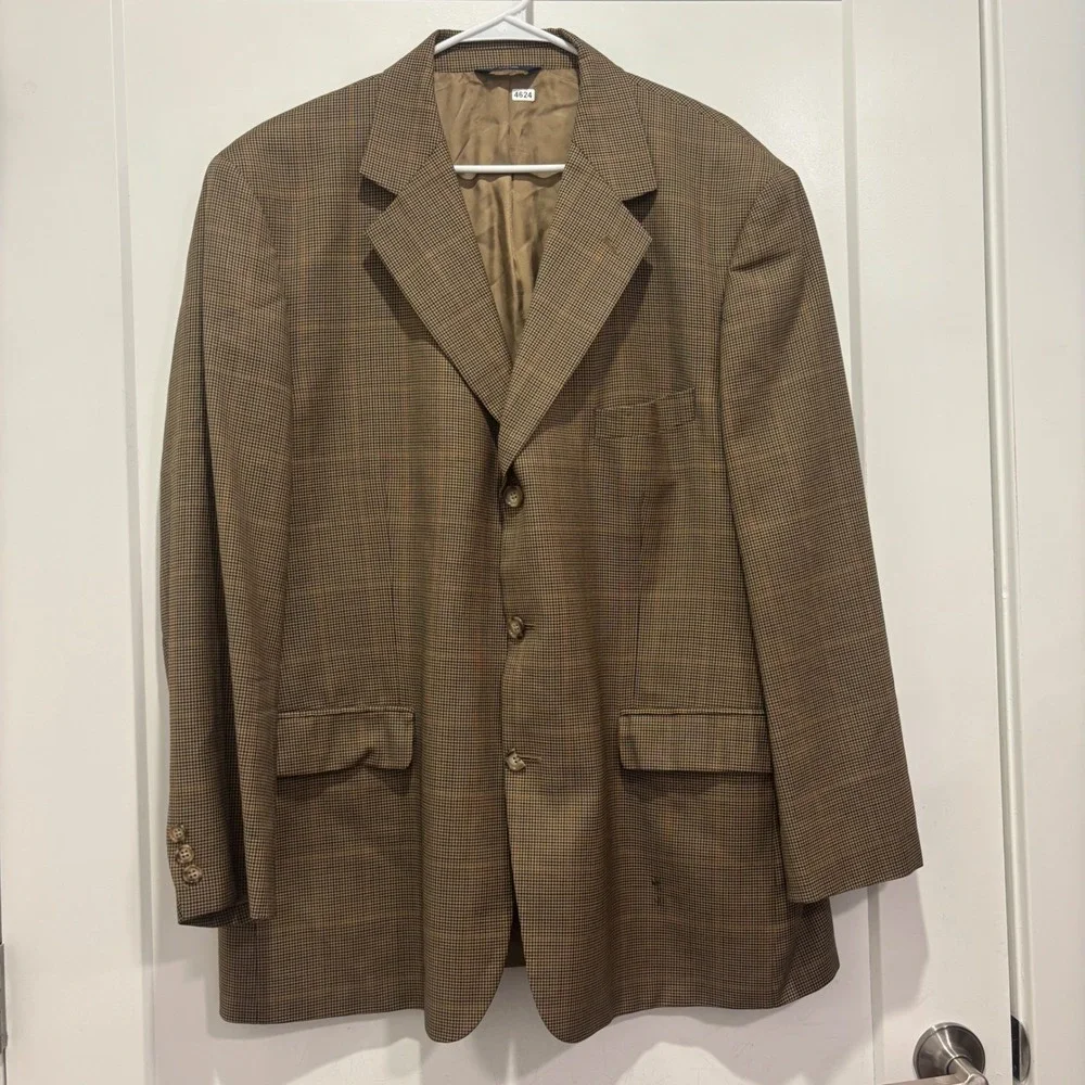 Brooks Brothers 346 Mens 46R Brown Houndstooth Super 100s Wool 3 Button Blazer